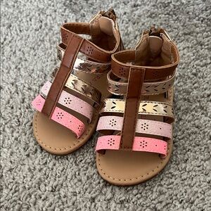 Laura Ashely Toddler Caged Pink and Brown Glitter Sandals